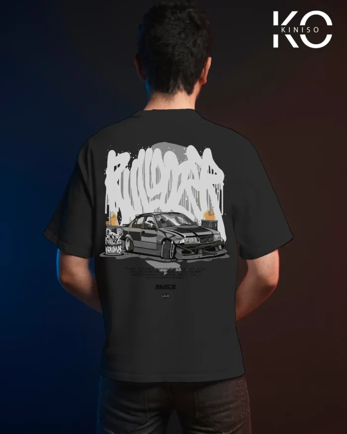 Image of Black color drop shoulder t-shirt with Bulldozer Print for men at reasonable price